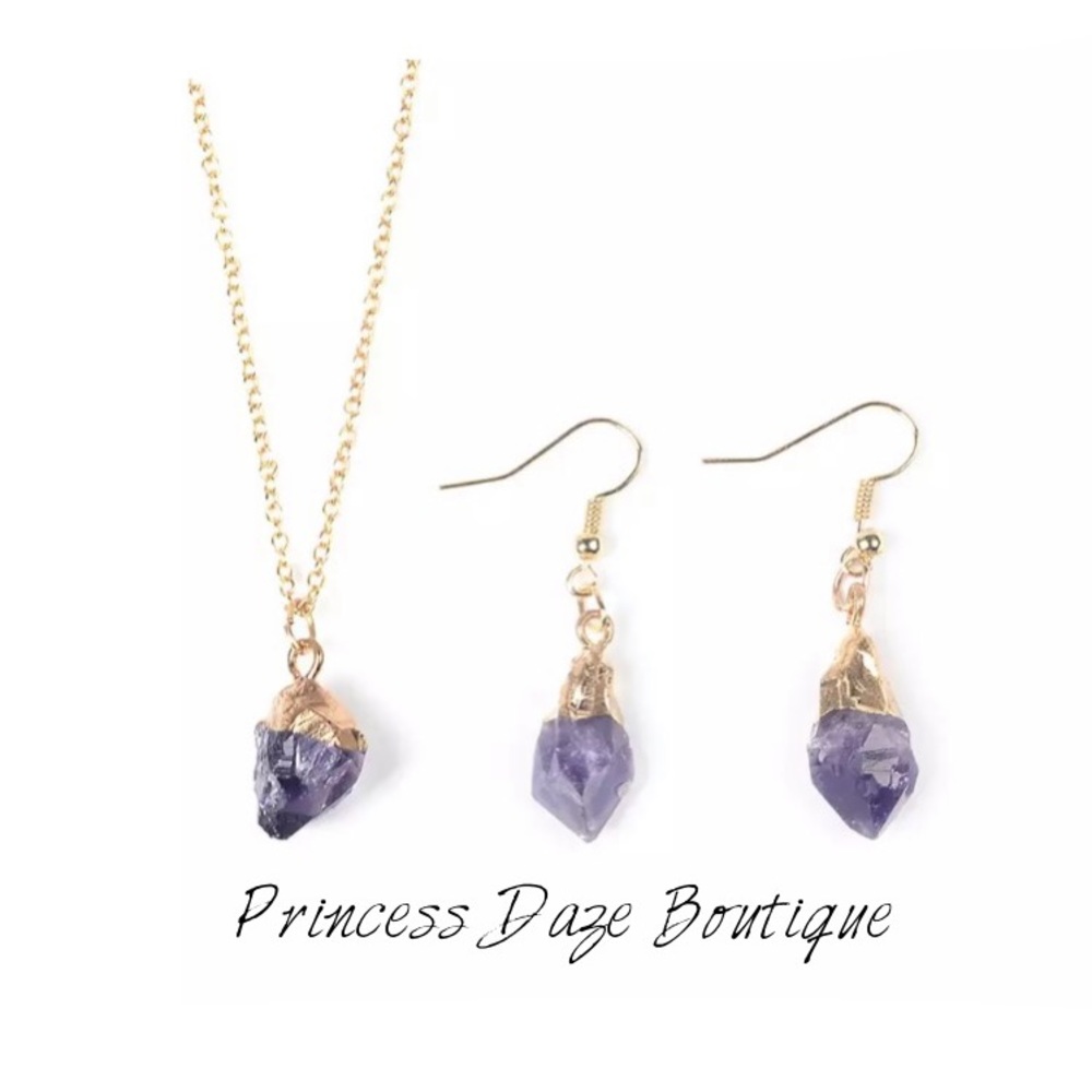 Amthyst‎ Natural Stone Necklace & Earring Set
